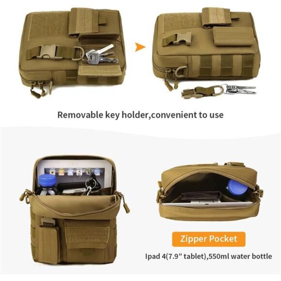 Small Canvas Messenger Bag, Classic Vintage Black Shoulder bag, Small Tactical - Picture 5 of 7